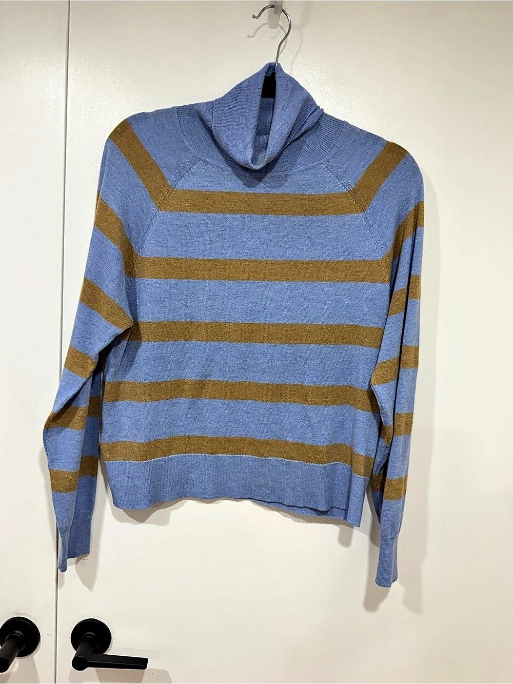 Striped MANGO Cowl Neck Sweater in Blue & Brown Like New